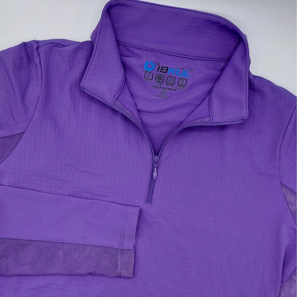 IBKUL Solid Mock Neck 1/4 Zip Pullover Women's XS Purple Mesh Long Sleeves Golf